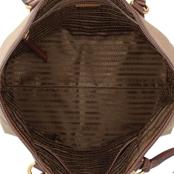 Prada Logo Jacquard Tote Bag Canvas 1bg159 Beige Ladies Prada Used Prada - Picture 6 of 10